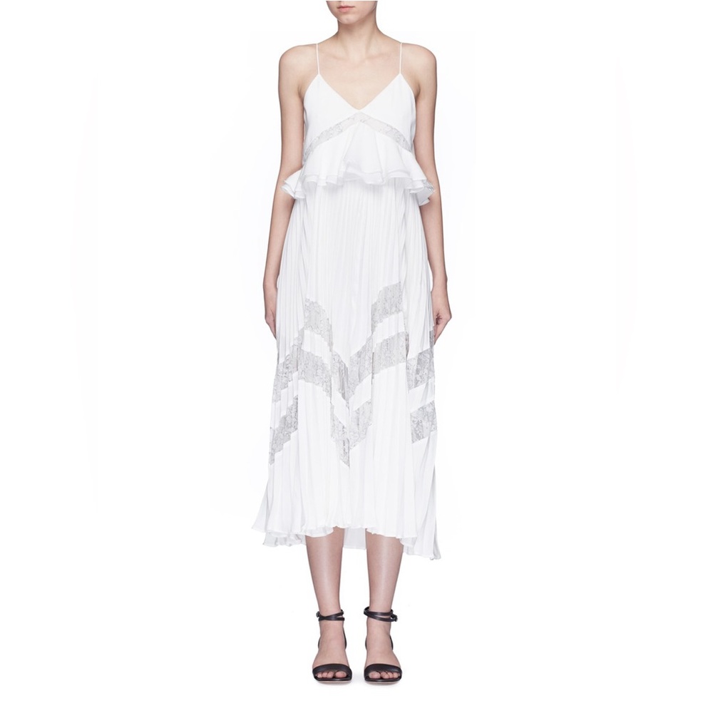 Self-Portrait Amelia Pleated Lace Midi Dress Size 0